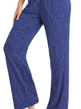 Ande Blue Textured Lounge Pajama Pants Elastic Waist Drawstring Wide Leg